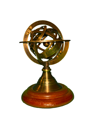 An armillary sphere that spins on navigation