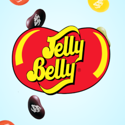 Jelly Belly logo against a field of falling jellybeans