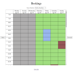 A calendar for a booking system