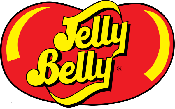 logo of the Jelly Belly Company, a red jellybean with yellow highlights and text reading 'Jelly Belly'