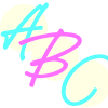 The logo of ABC company, the letters A, B, and C in pink and teal